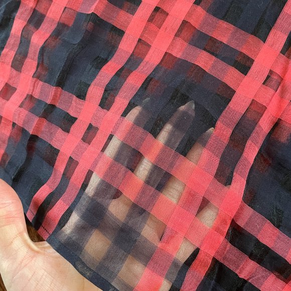 CHANEL (EU 34) SHEER BLOUSE PLAID GINGAM RUFFLE COLLAR - Picture 3 of 7